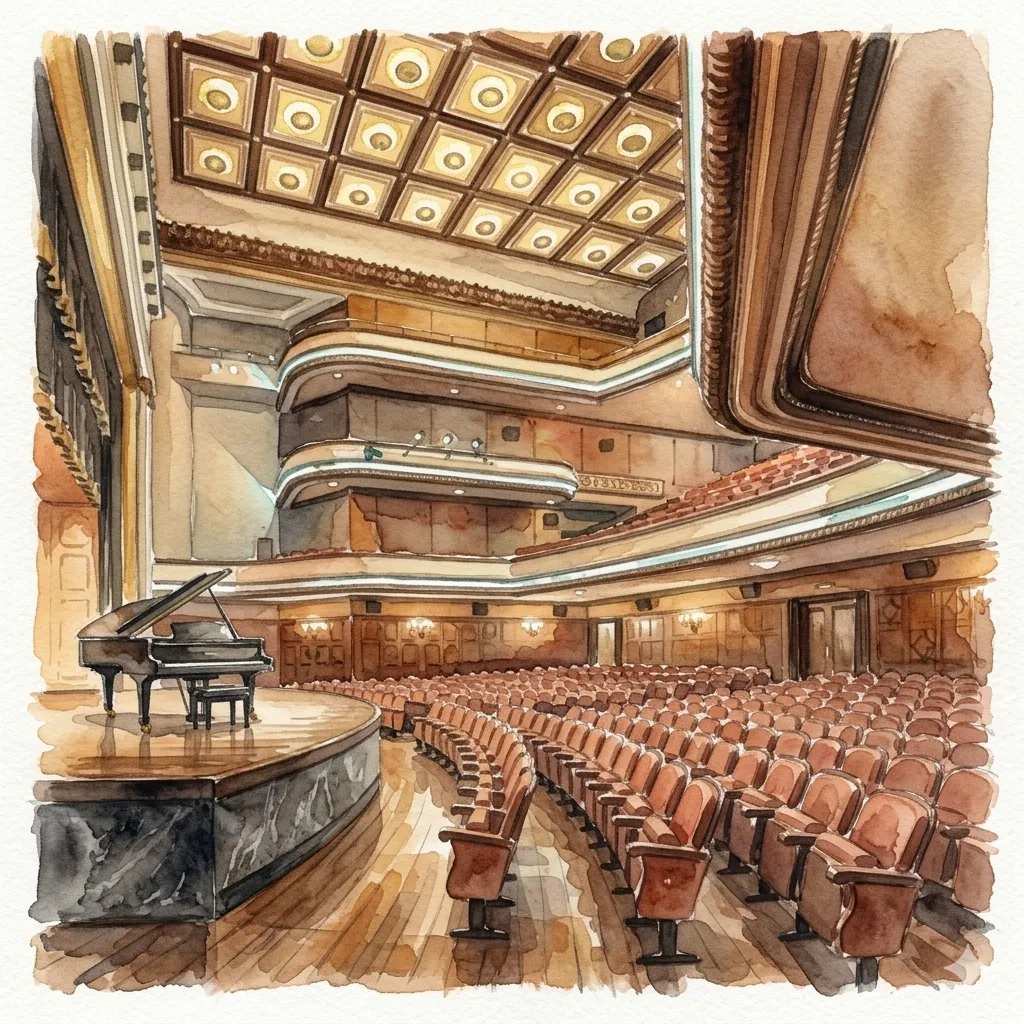 Ilustración del teatro Filarmónica desde el lado izquiero del patio de butacas